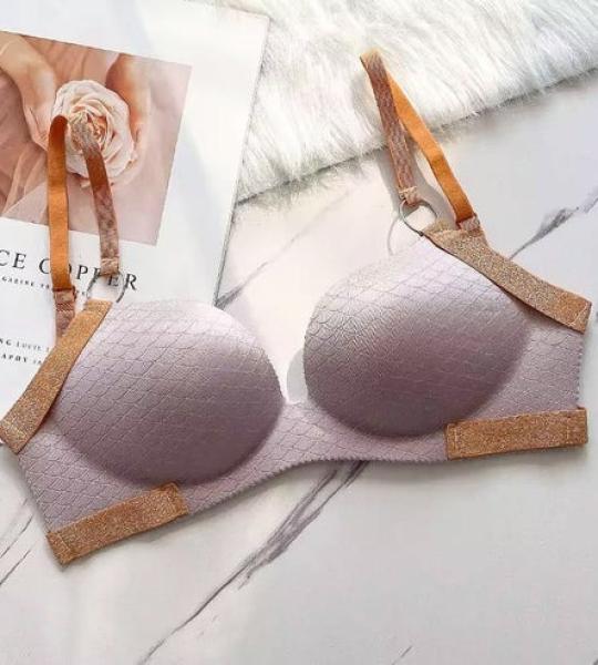 Code 3D2022 Shezaib Cute Stylish Contrast Glitter Patti Hollow Back Light Padded Adjustable 4 Back Hook Closure Bra