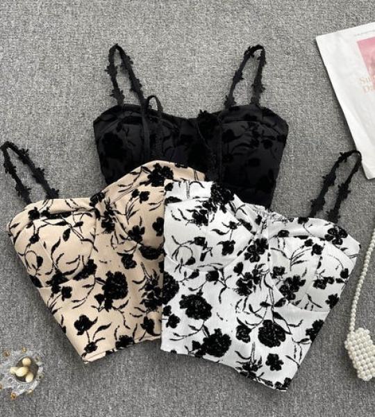 Code 668 Shezaib New Bridal Soft Padded Floral Printed Spaghetti Top/Camisole For Girls