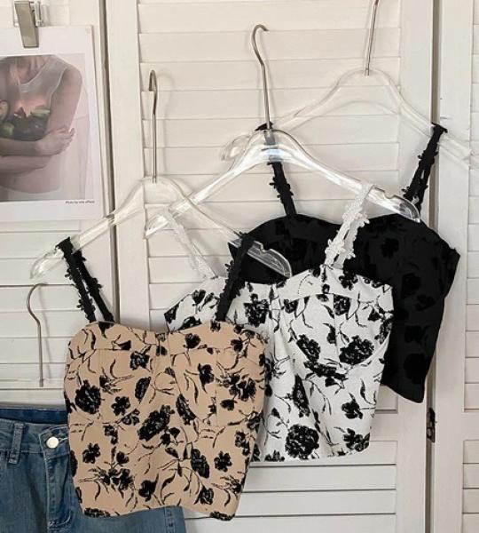 Code 668 Shezaib New Bridal Soft Padded Floral Printed Spaghetti Top/Camisole For Girls