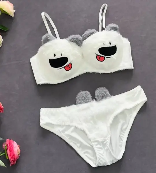LB New High Quality Sexy Cute Kitty Anime Soft Plush Design Bra & Panty Set