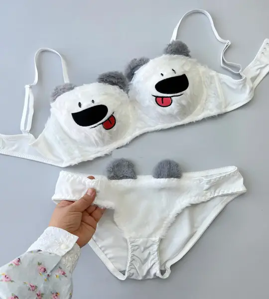 LB New High Quality Sexy Cute Kitty Anime Soft Plush Design Bra & Panty Set