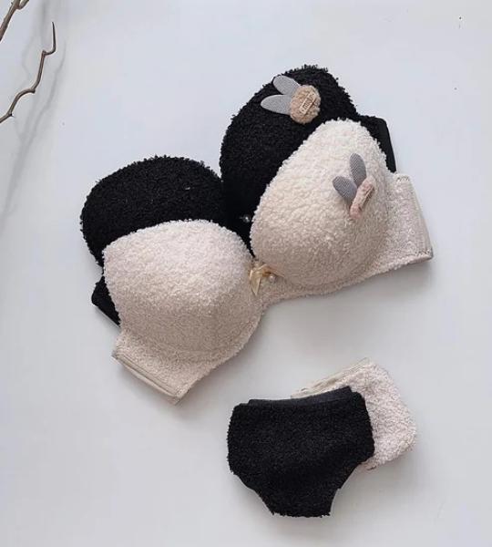 LB New High Quality Sexy Cute Kitty Anime Soft Plush Design Bra & Panty Set